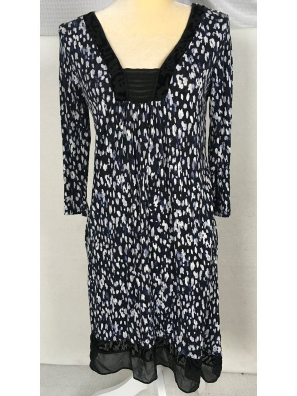 Simply Vera Vera Wang Dress Women Size S Black White Purple V neck 3/4 Sleeves